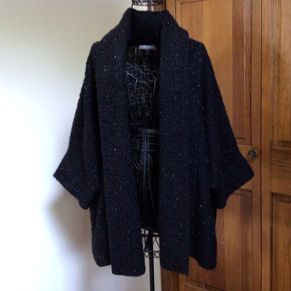 Camomilla knit jacket, black, glitter specs, 3/4 sleeves 44